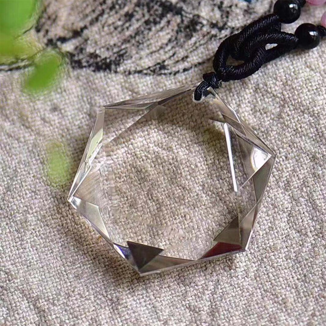 天然白水晶六芒星吊坠 大卫星切面吊坠 单尖双尖灵摆 外贸