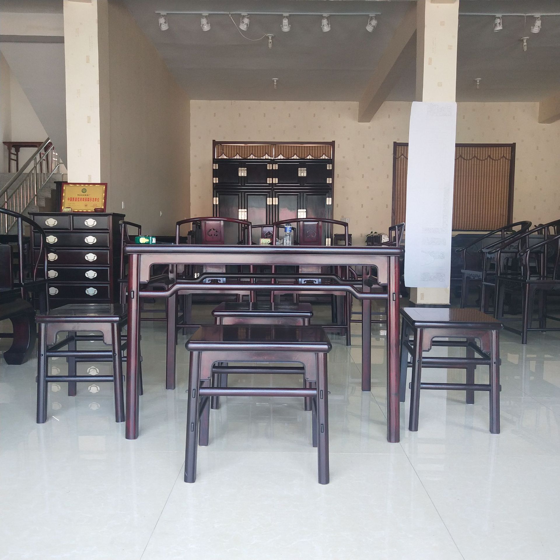 红木家具赞比亚血檀明式餐台 活拆活拿长方形餐桌椅组合 实木饭桌