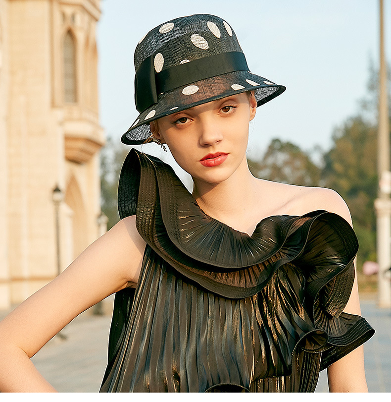 英国皇室经典优雅名媛气质女帽晚宴派对复古大礼帽波点麻纱帽女士