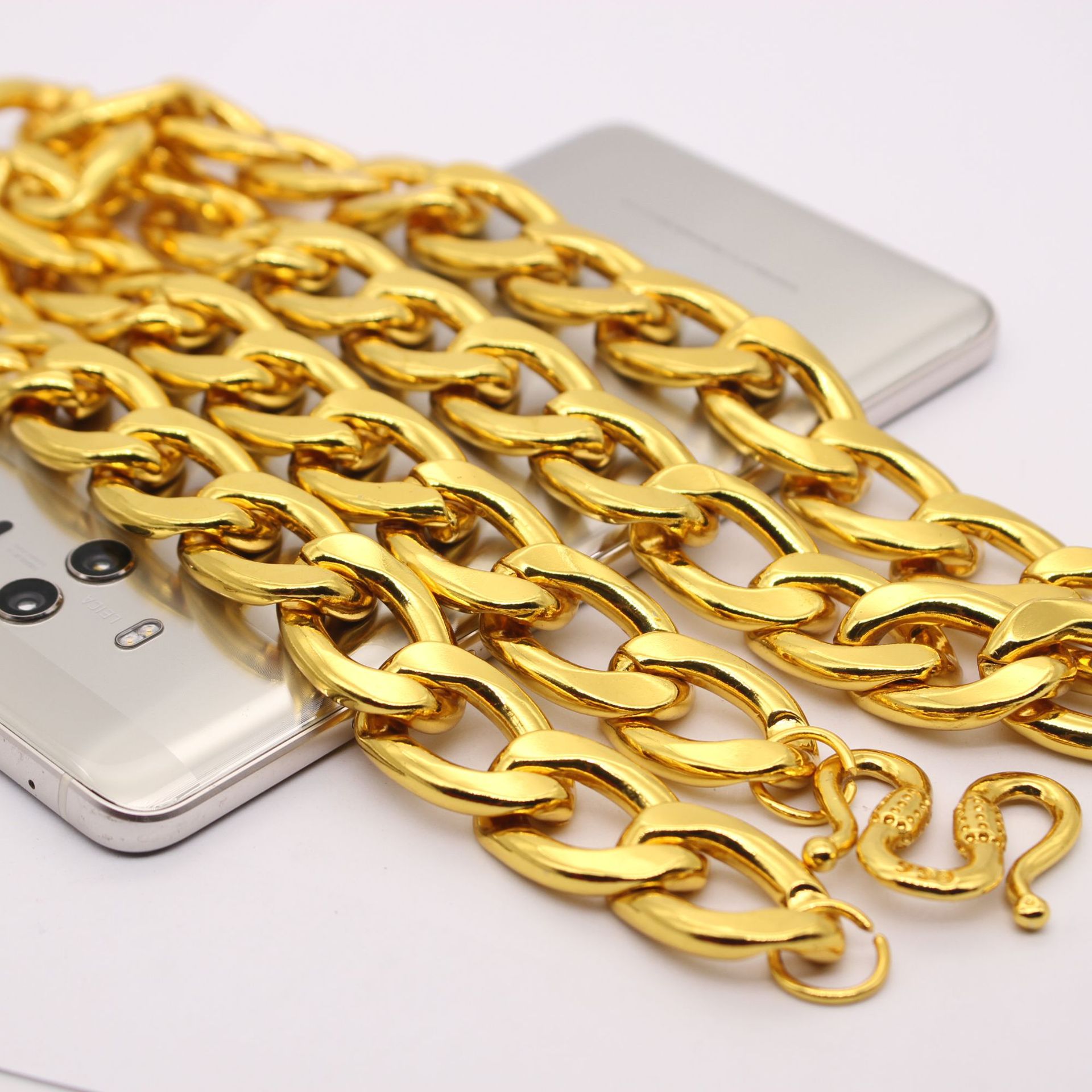 抖音网红特大金链子 带钢印 20mm宽表演道具18k镀金项链男霸气
