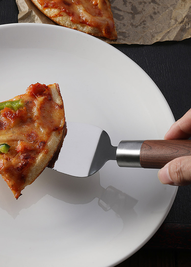 不锈钢芝士铲披萨铲 带牙三角蛋糕铲 木纹柄韩式料理烤肉铲煎饼