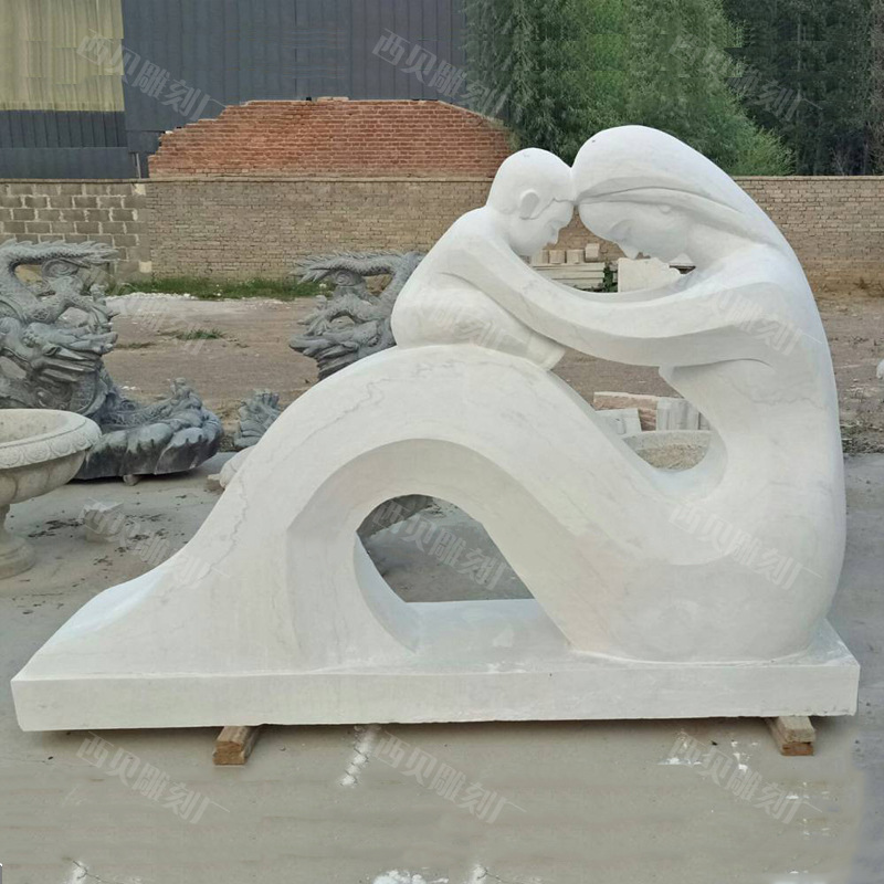 供应抽象母子双人石雕 和谐雕塑公园小区装饰大理石人物雕像定做