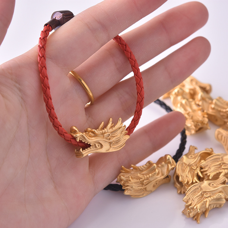 老挝砂金镀镀黄金3d金色首饰 金店同款霸气龙头路路通转运珠手链