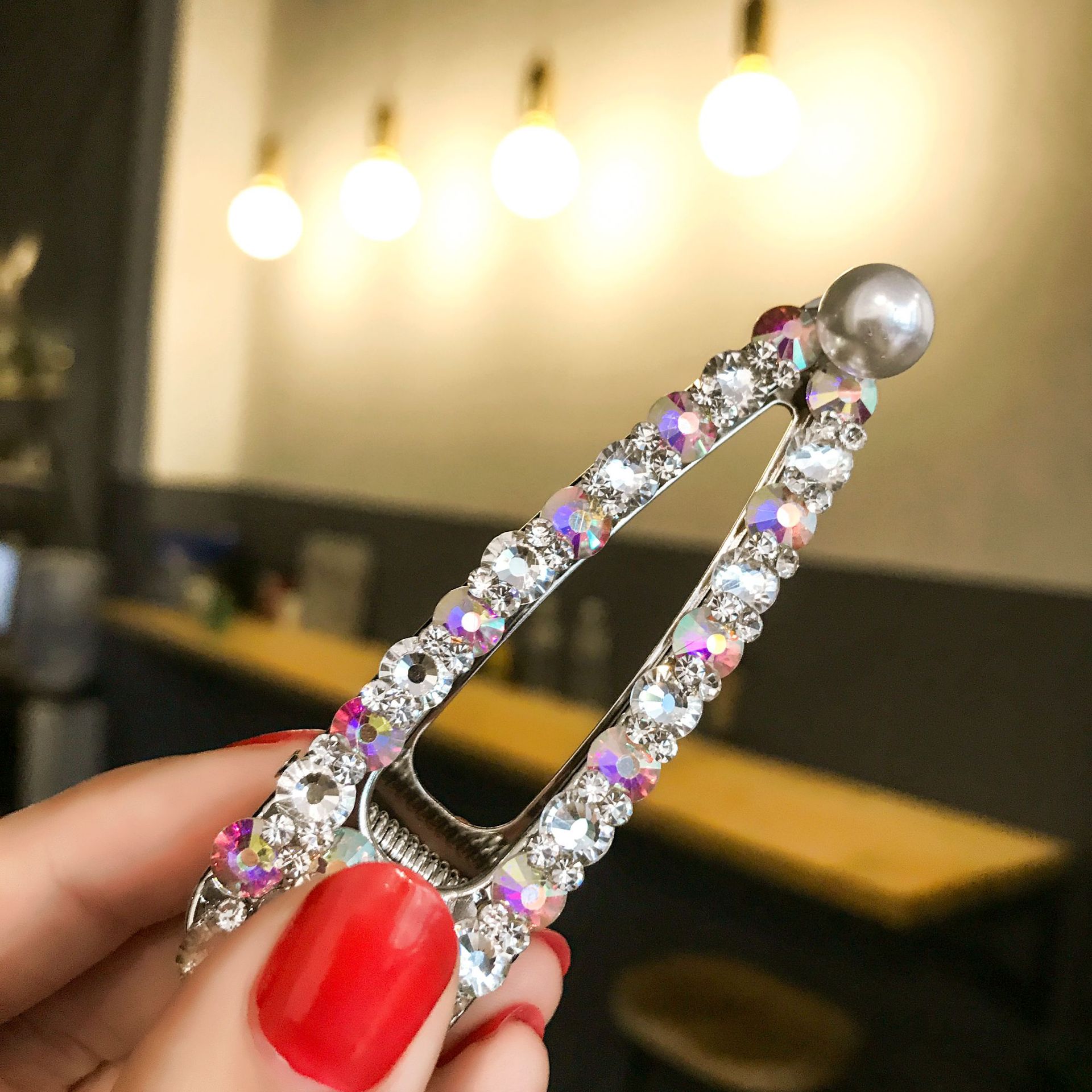 韩国发夹女水钻珍珠一字夹ins网红满钻刘海夹侧边发卡带钻边夹