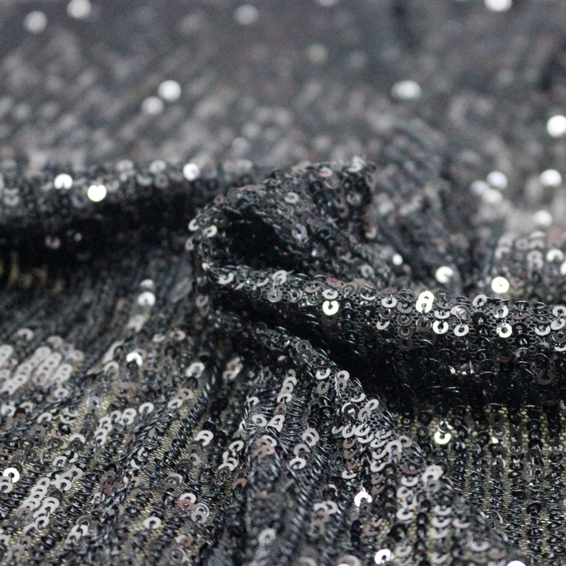 3mm亮片直条翻片布料闪闪亮晶片黑色网纱服装设计师面料弹力面料