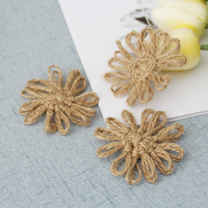 手工麻布花朵麻绳花婚庆派对圣诞工艺装饰花diy手工带芯麻布花