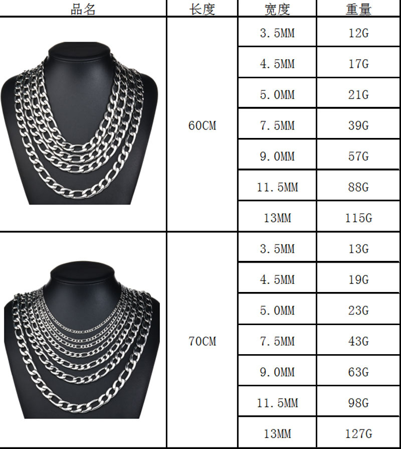 抖音爆款项链宽扁链条 男士嘻哈不锈钢1:3nk项链 厂家定制批发