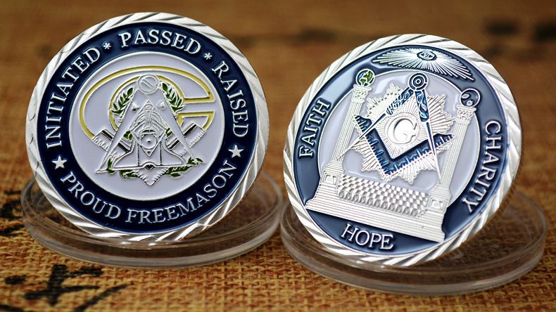 供应国外金属徽章定制 共济会成立点漆浮雕彩色纪念章