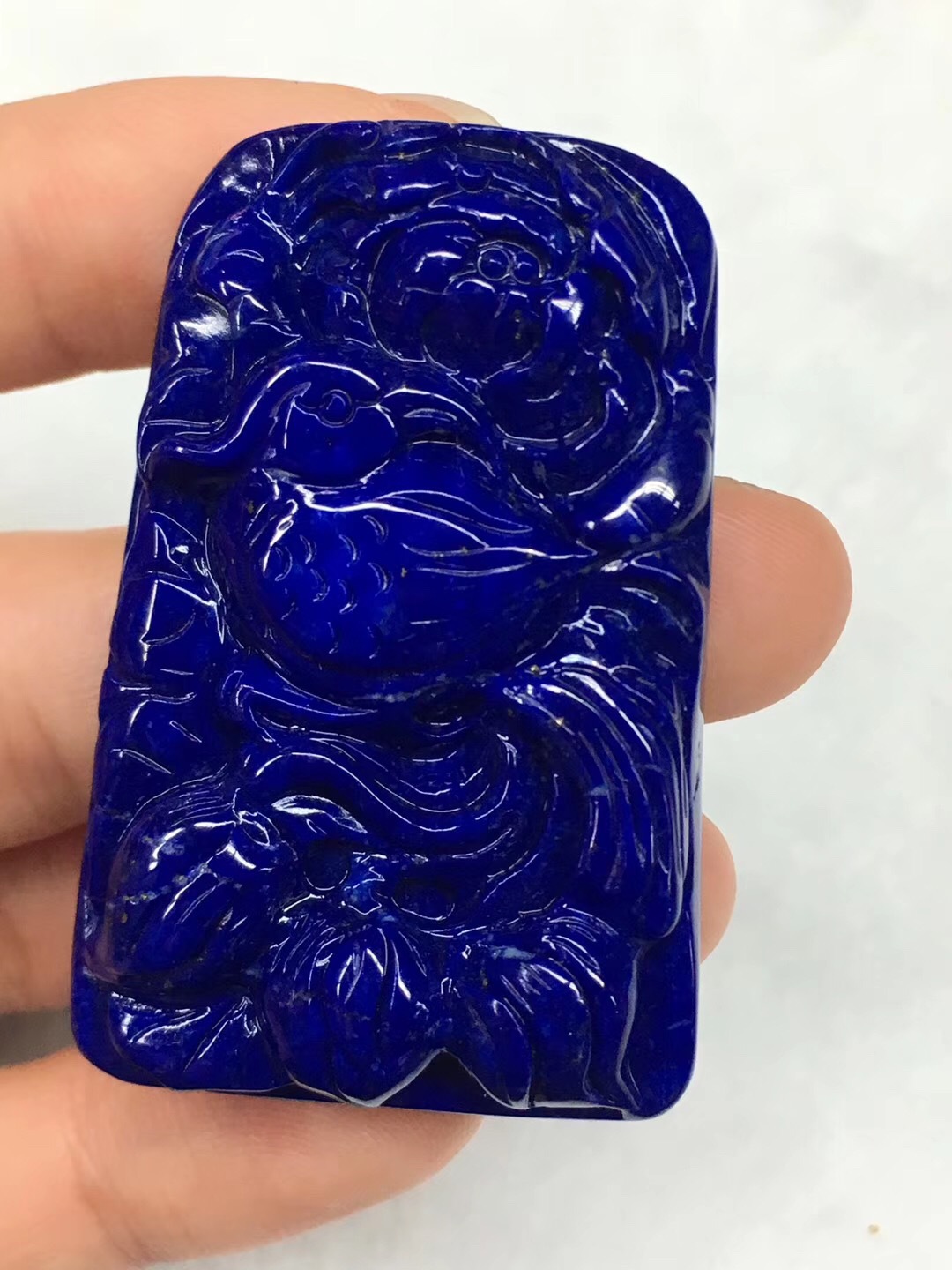 天然青金石吊坠 阿富汗青金石无事牌雕刻鸟语花香青金吊坠男女款