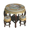 景德镇陶瓷仿古黄底粉彩人物珐琅彩瓷桌凳套组庭院一桌四凳子