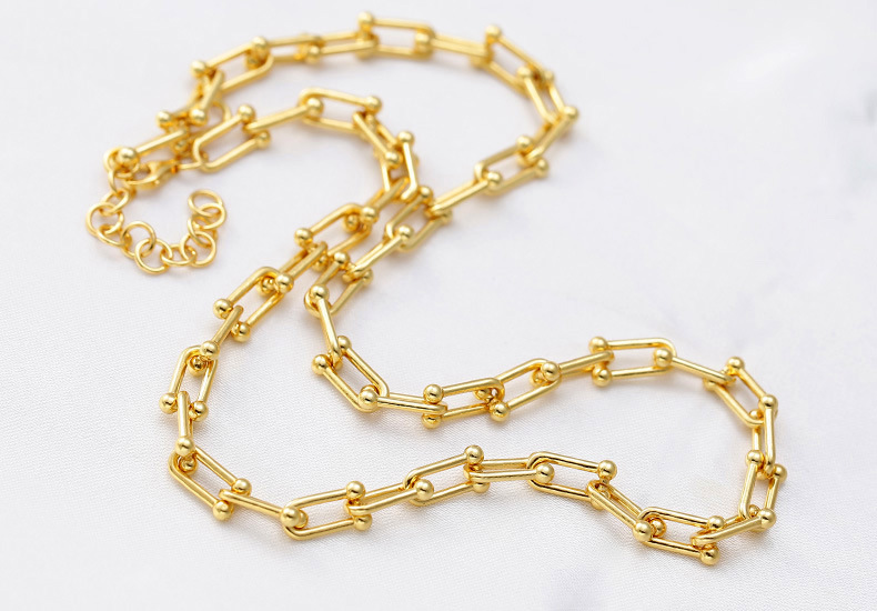 s925纯银镀金饰品 韩版简约粗款u型个性锁链 锁骨链男女款项链