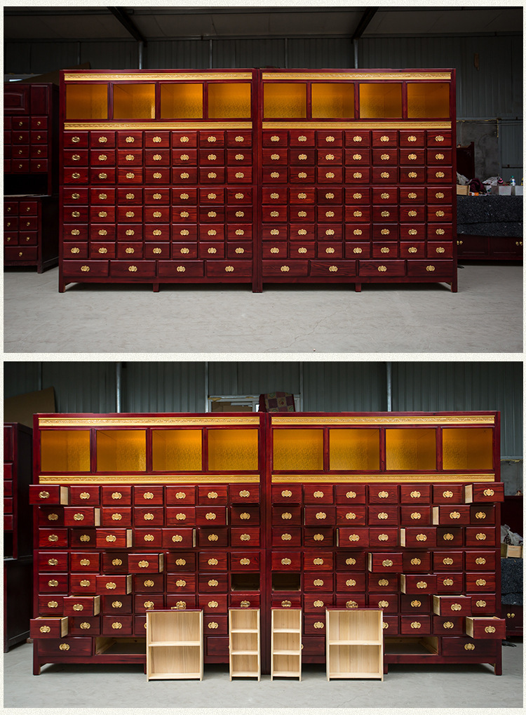 批发155味实木中药柜中草药橱柜中医储药柜全实木药柜 樟松木药柜