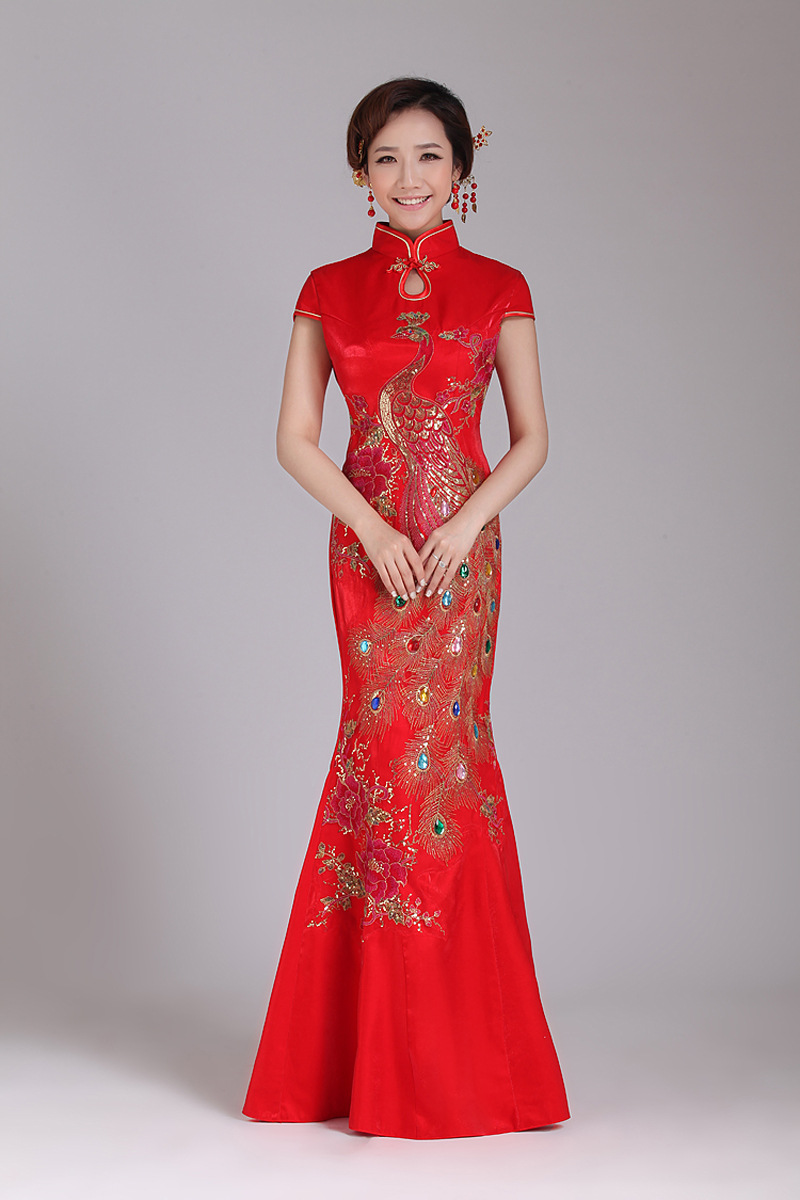 鱼尾旗袍结婚长款红色新娘敬酒服新款2020新款春季中式晚礼服修身