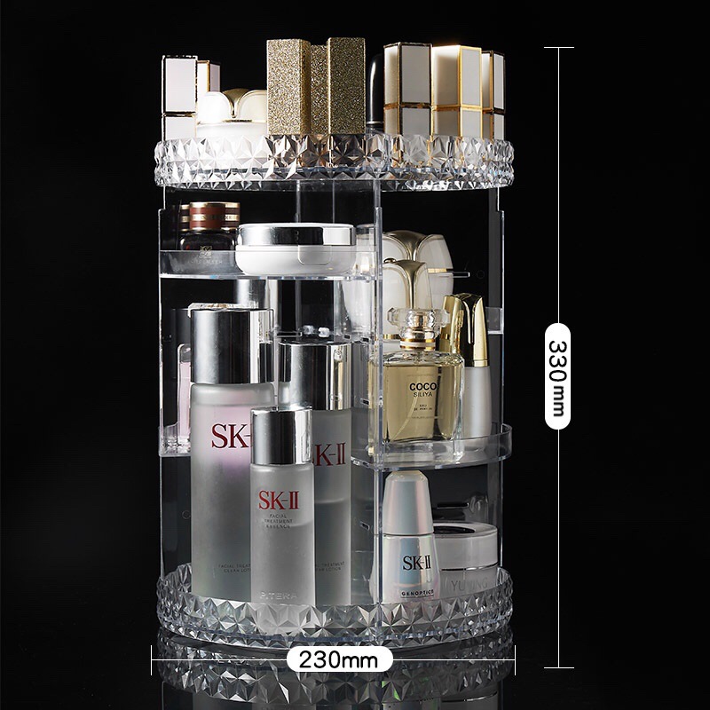 Affordable Luxury Style round Transparent Makeup Storage Box 360-Degree Rotating Desktop Dresser Lipstick Skin Care Products Storage Rack
