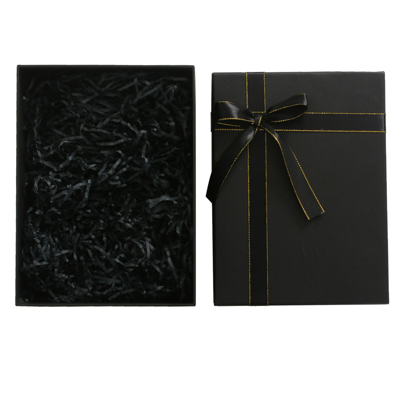 现货黑色丝带蝴蝶结包装盒 黑卡纸盒特种纸礼品盒可定做印logo