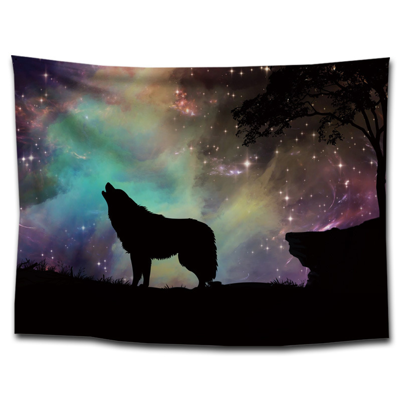星空梦幻狼挂毯坐毯壁挂沙发巾家居挂画装饰北欧风挂布ins背景布