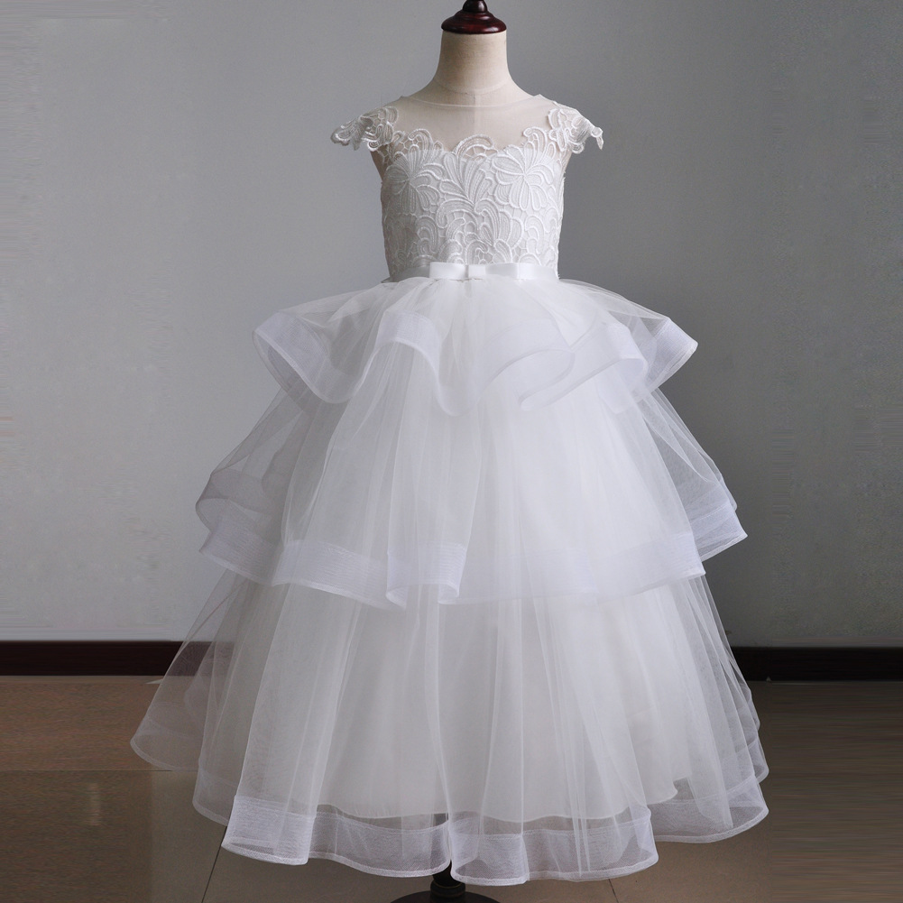 白色儿童礼服长款蛋糕公主裙钢琴演出礼服ins蓬蓬纱女童生日裙