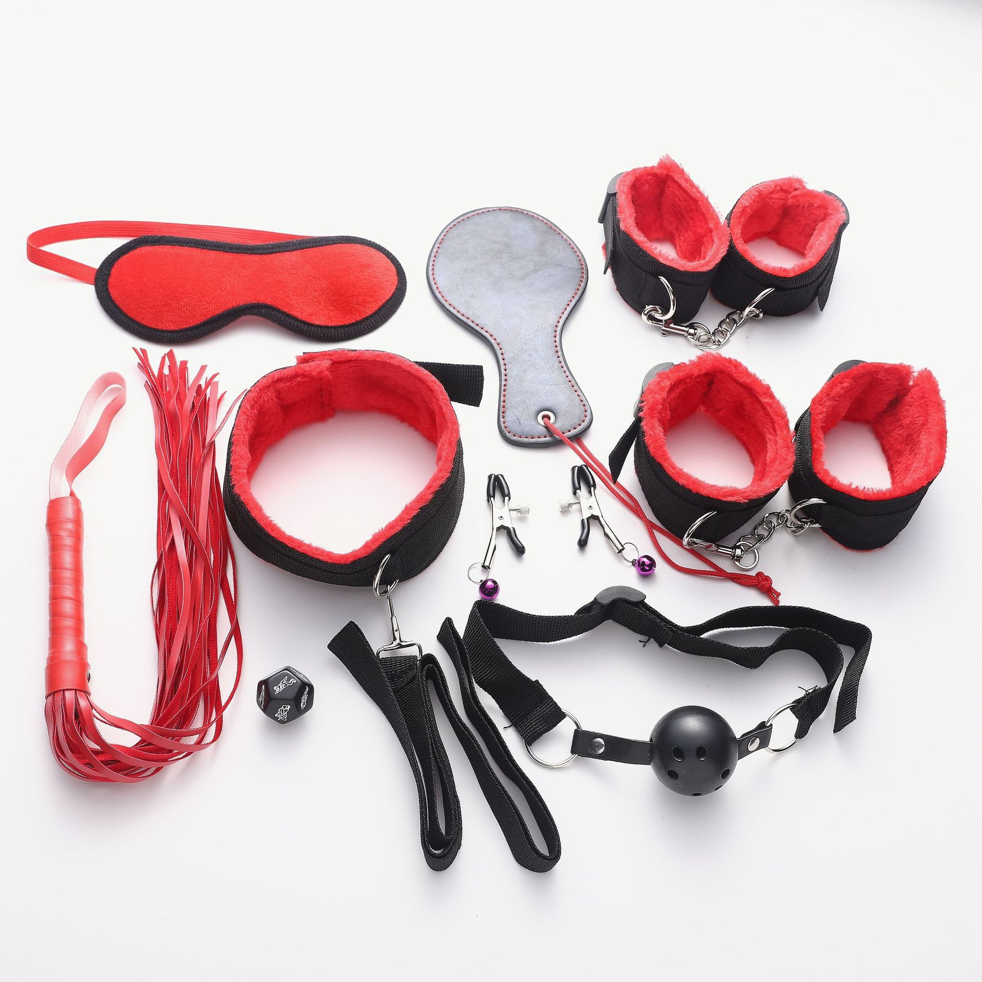 sm情趣sm成人用品 情趣束缚9件套 红色毛绒手铐脚铐9件套源头批发