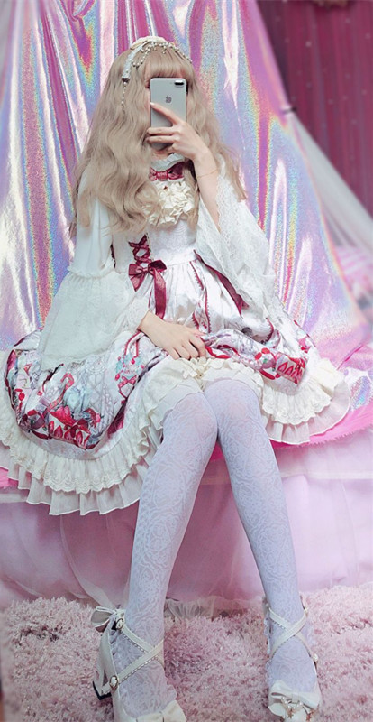 日系白色交叉绑带蝴蝶结丝袜洛丽塔百搭cosp软妹袜lolita薄连裤袜