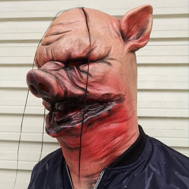恐怖电影诡镇猪头人面具猪八戒装扮道具mask万圣节乳胶猪头人头套