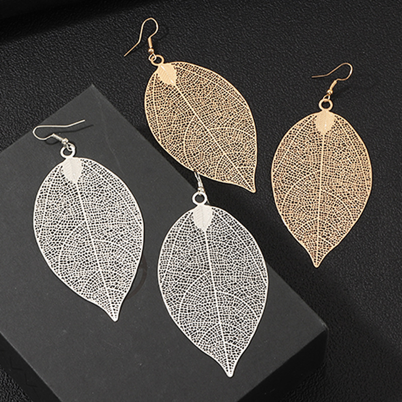 Ez2323 Ornament Ins Style Alloy Europe and America Cross Border Vintage Leaf Texture Leaf-Shaped Earring