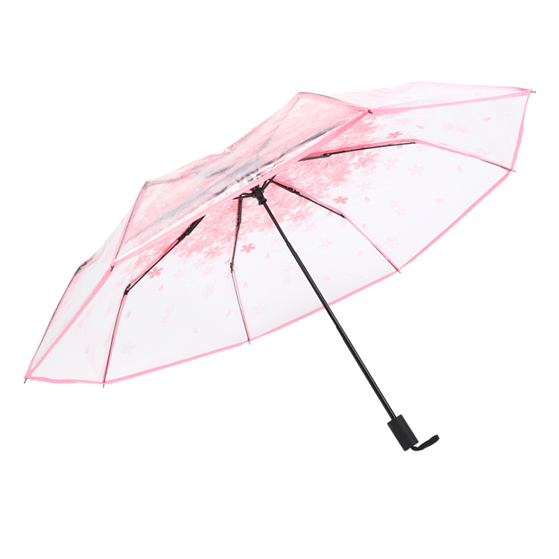 Wholesale Simple PVC Transparent Umbrella Manual Triple Folding Umbrella Female Folding Umbrella Environmental Protection Student Printing Advertising Umbrella