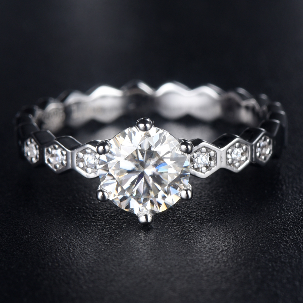 925纯银电镀白金爱巢菱形戒指女士克拉钻戒 日韩简约气质饰品批发