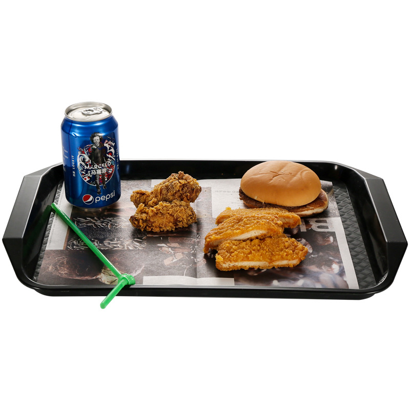 Rectangular Drop-Resistant Plastic Pp Tray Thick Non-Slip Chinese Restaurant Fast Food Plate Color Binaural Tray Wholesale