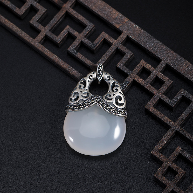 素源2020新款s925银镶和田玉吊坠男女个性设计白玉髓泰银钱包挂坠