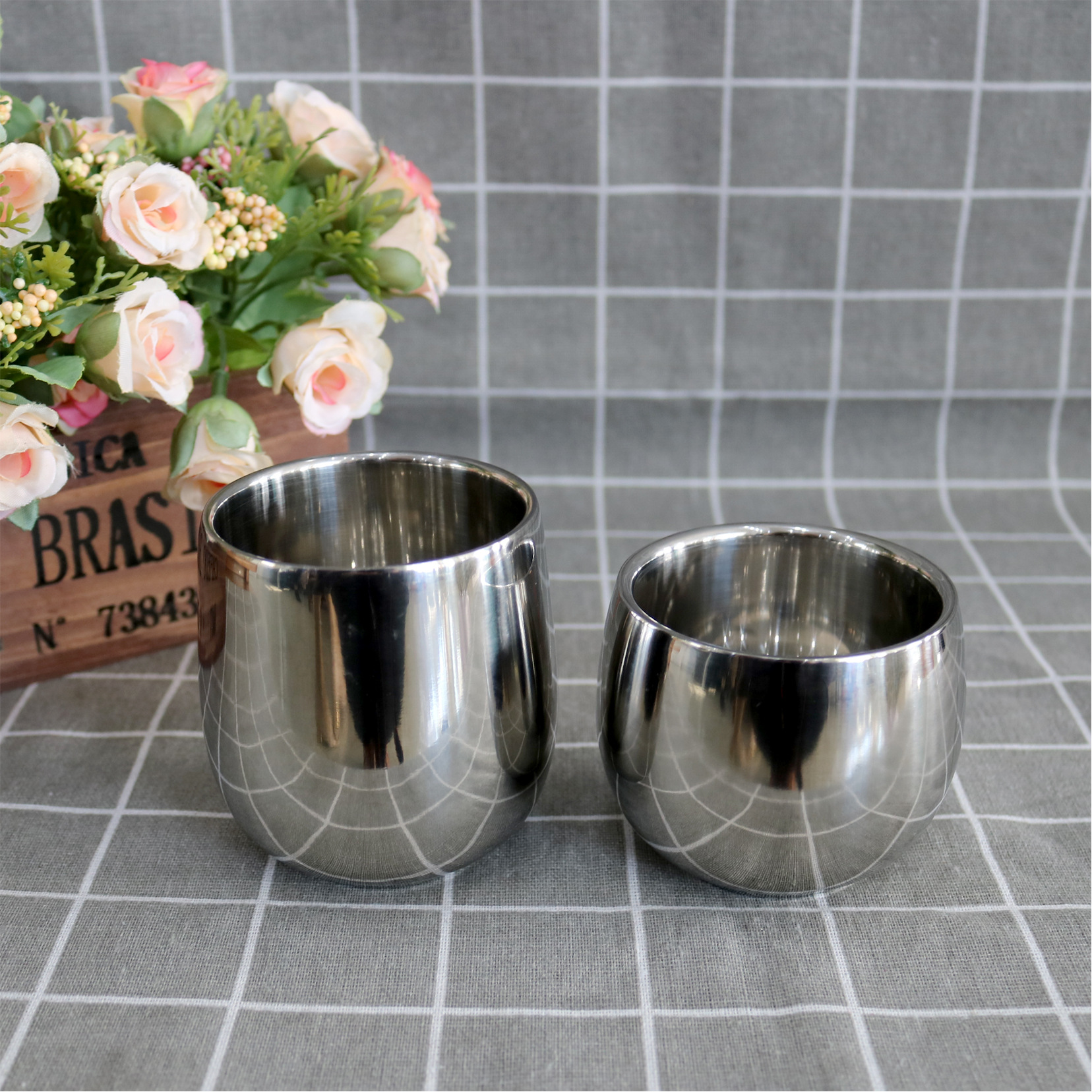Stainless Steel Double-Deck Cup Curved Cup Heat Insulation Double Layer Cup Tea Cup Exquisite Cup Big Belly Drinking Cup U-Shaped Egg Cup