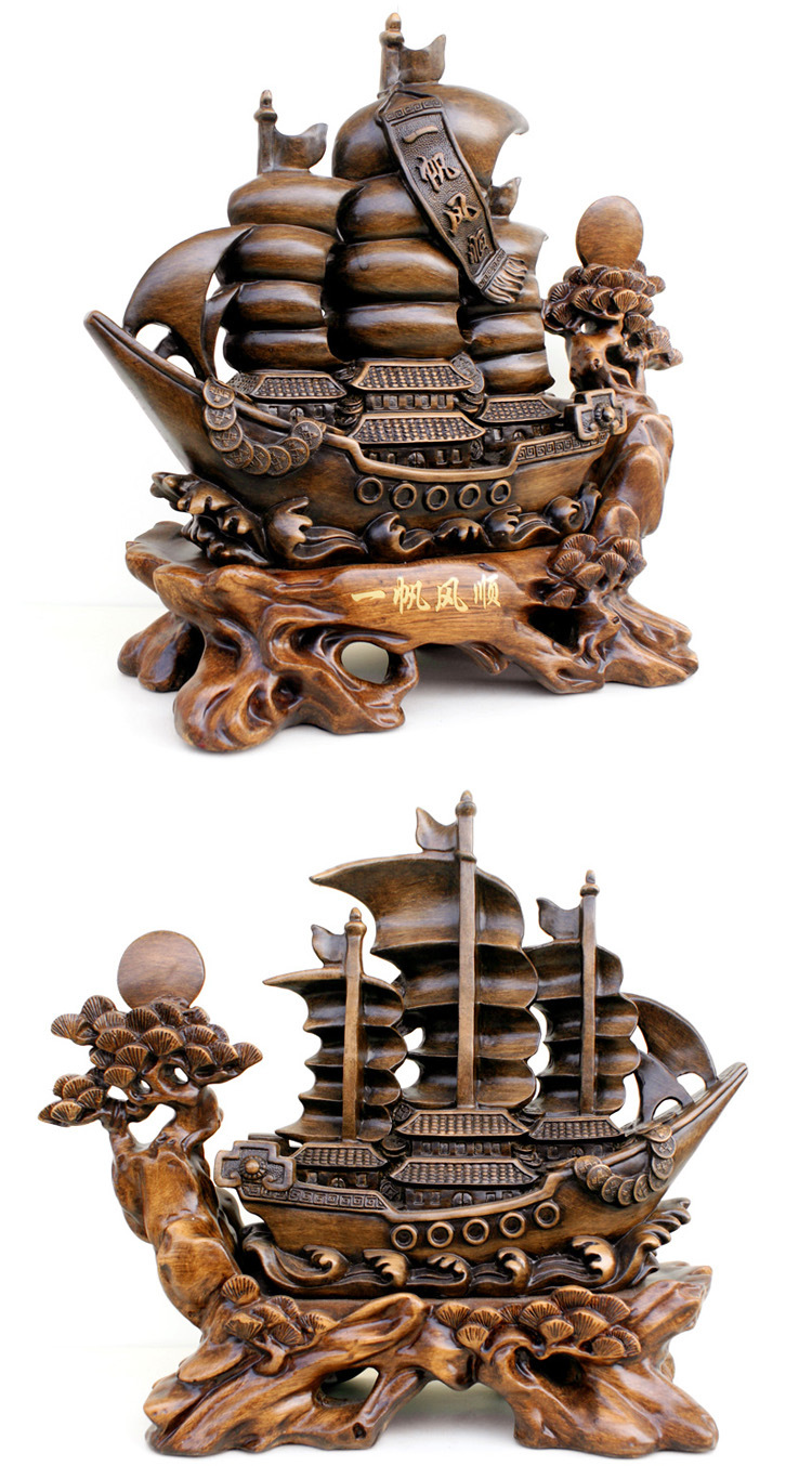 锦源木艺 树脂船摆件一帆风顺龙舟摆件 开业礼品工艺品家居装饰品
