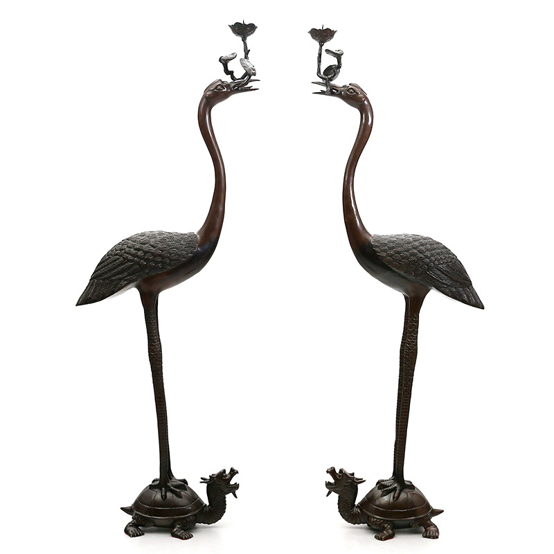 纯铜鹤摆件紫铜灵芝仙鹤工艺品仿真创意轻奢古典家居装饰工厂直销