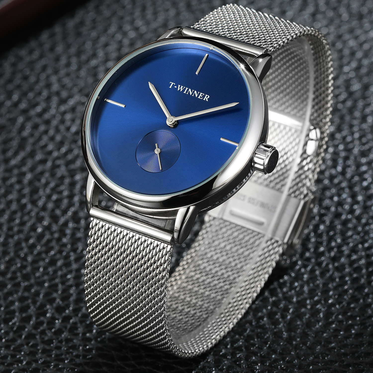 winner手表男士防水机械表超薄防水网带简约男表机械表钢带胜利者