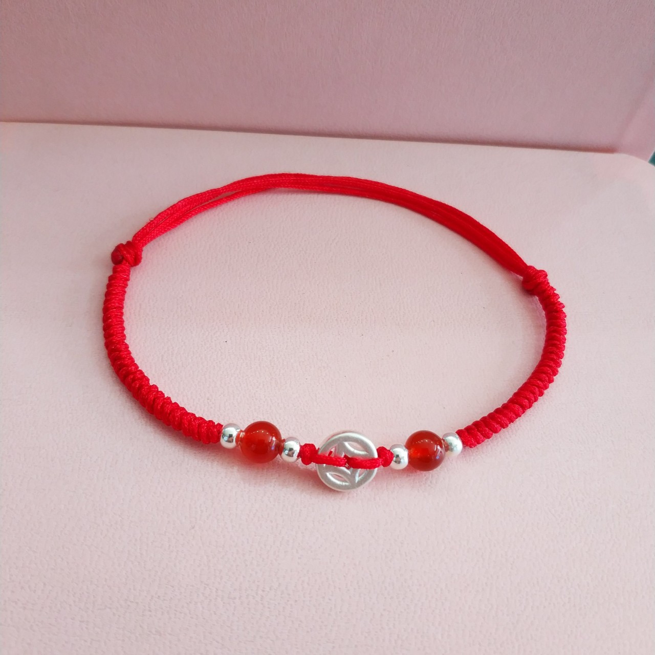 3d硬银999铜钱转运珠简约款手工编织红绳脚链本命年生日礼物