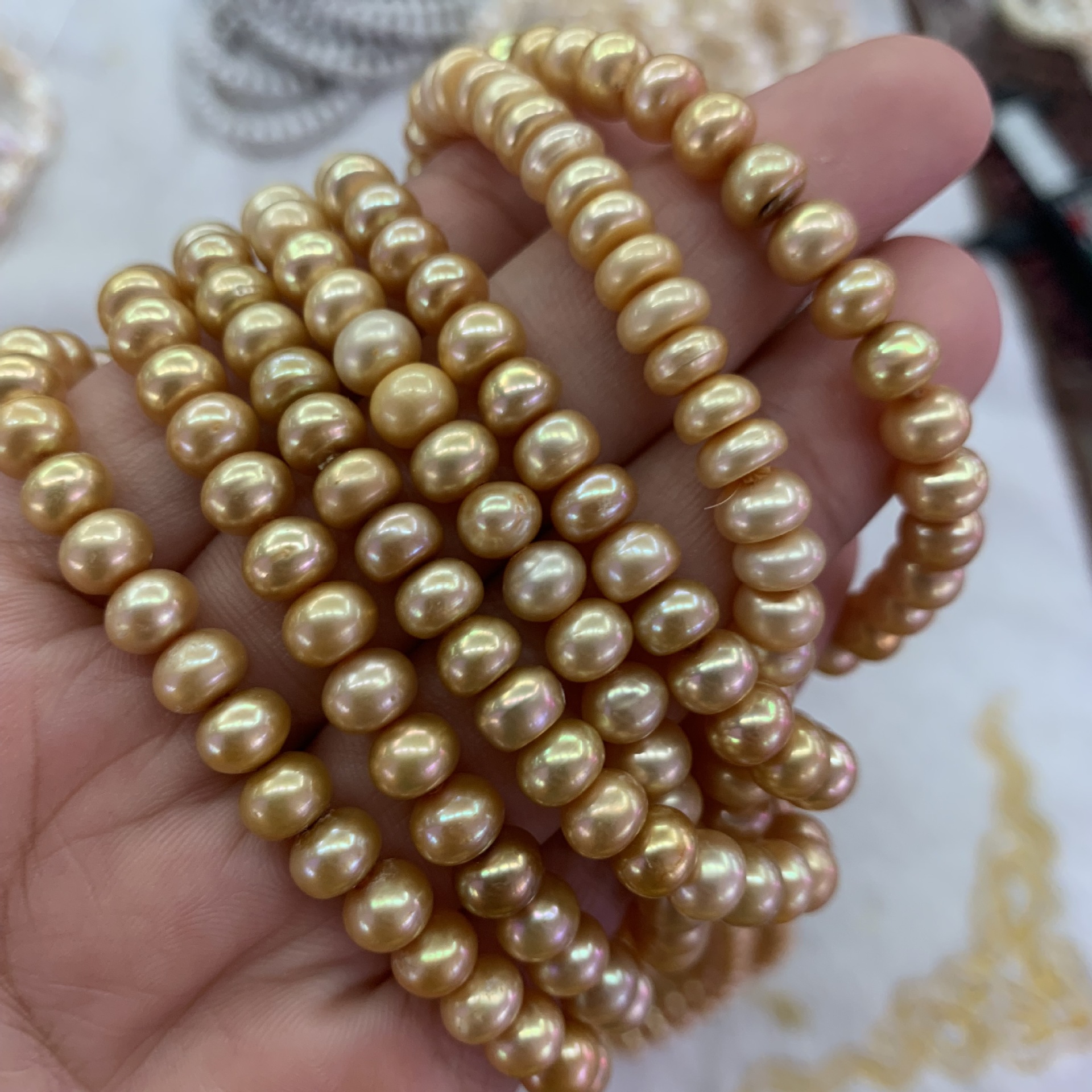 天然淡水珍珠手链 优雅时尚香槟金女式珍珠饰品外贸货源