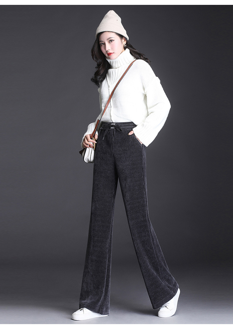 加厚雪尼尔阔腿裤女坠感宽松条绒裤子女秋冬2019新款加绒加厚长裤
