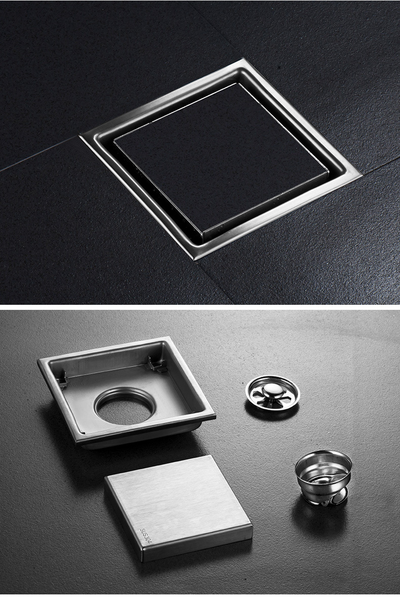 抖音同款304不锈钢隐形防臭长地漏 淋浴房嵌入式瓷砖下水器