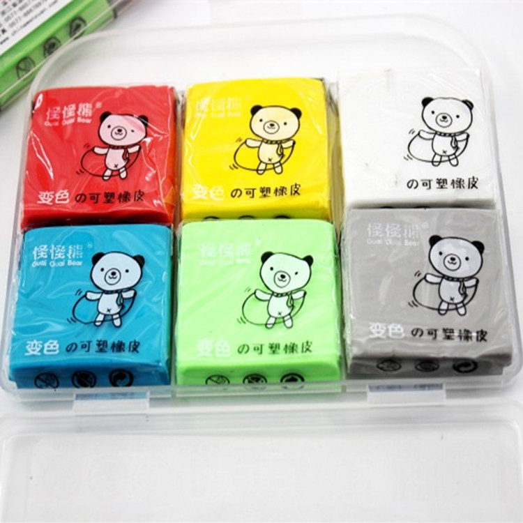 怪怪熊6色盒装变色拉丝橡皮素描绘画可塑性橡皮泥创意彩色橡皮擦