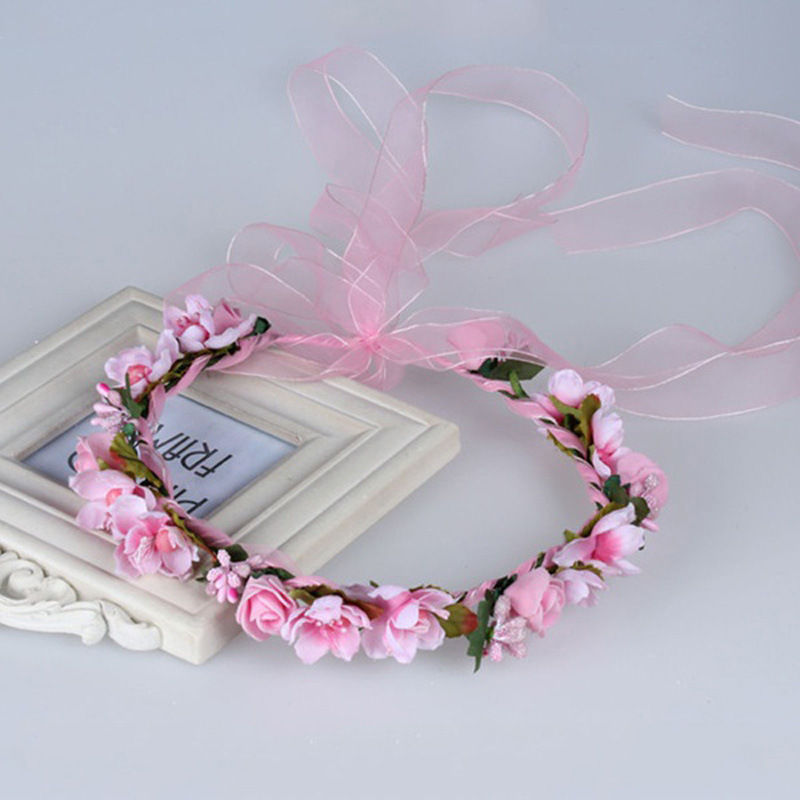 新款仿真泡沫花小樱花儿童花环 新娘头饰发箍旅游拍照演出发饰品