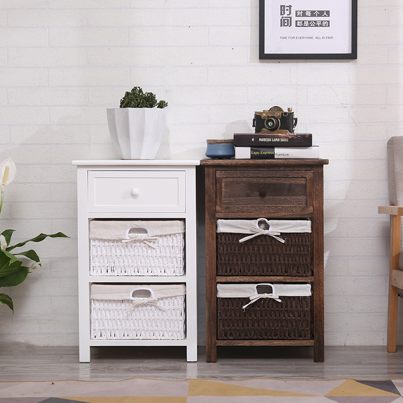 Korean-Style Pastoral Storage Cabinet American-Style Storage Cabinet Wooden Drawer Chest of Drawers Toy Clothes Storage Cabinet Bedside