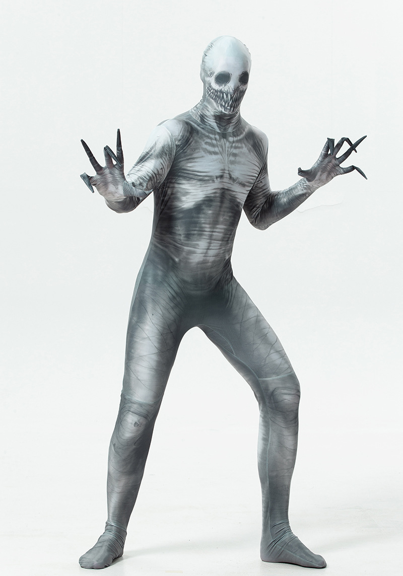 实拍 万圣节成人男恐怖僵尸 全包衣紧身变形服印花游戏服