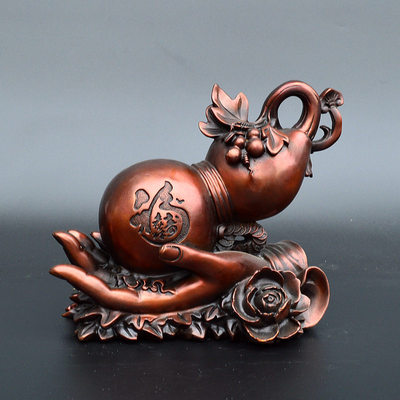 古玩杂项纯铜佛手葫芦招财居家工艺品酒柜客厅商业乔迁摆设装饰