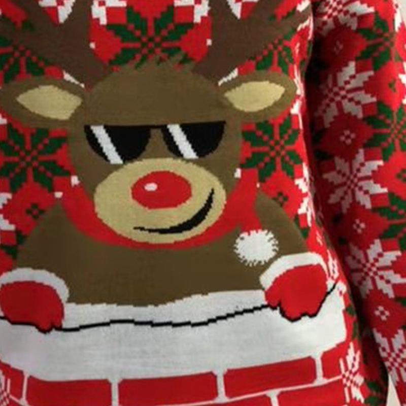 Foreign Trade European and American Export Christmas Sweater Women's Autumn and Winter Elk Knitted Sweater Christmas Red Brocade Sweater