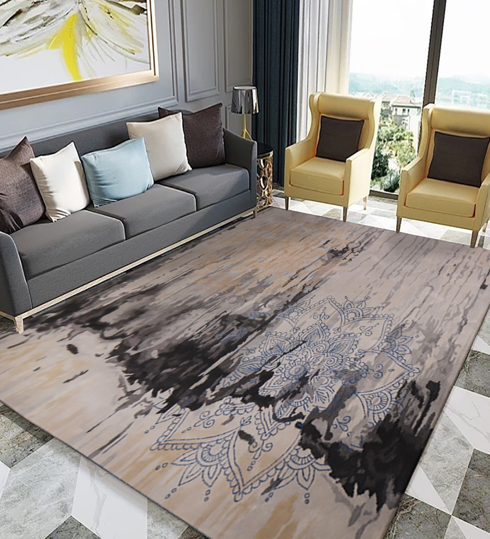 来图定制手工腈纶羊毛北欧客厅茶几地毯水墨彩绘抽象艺术地毯定制