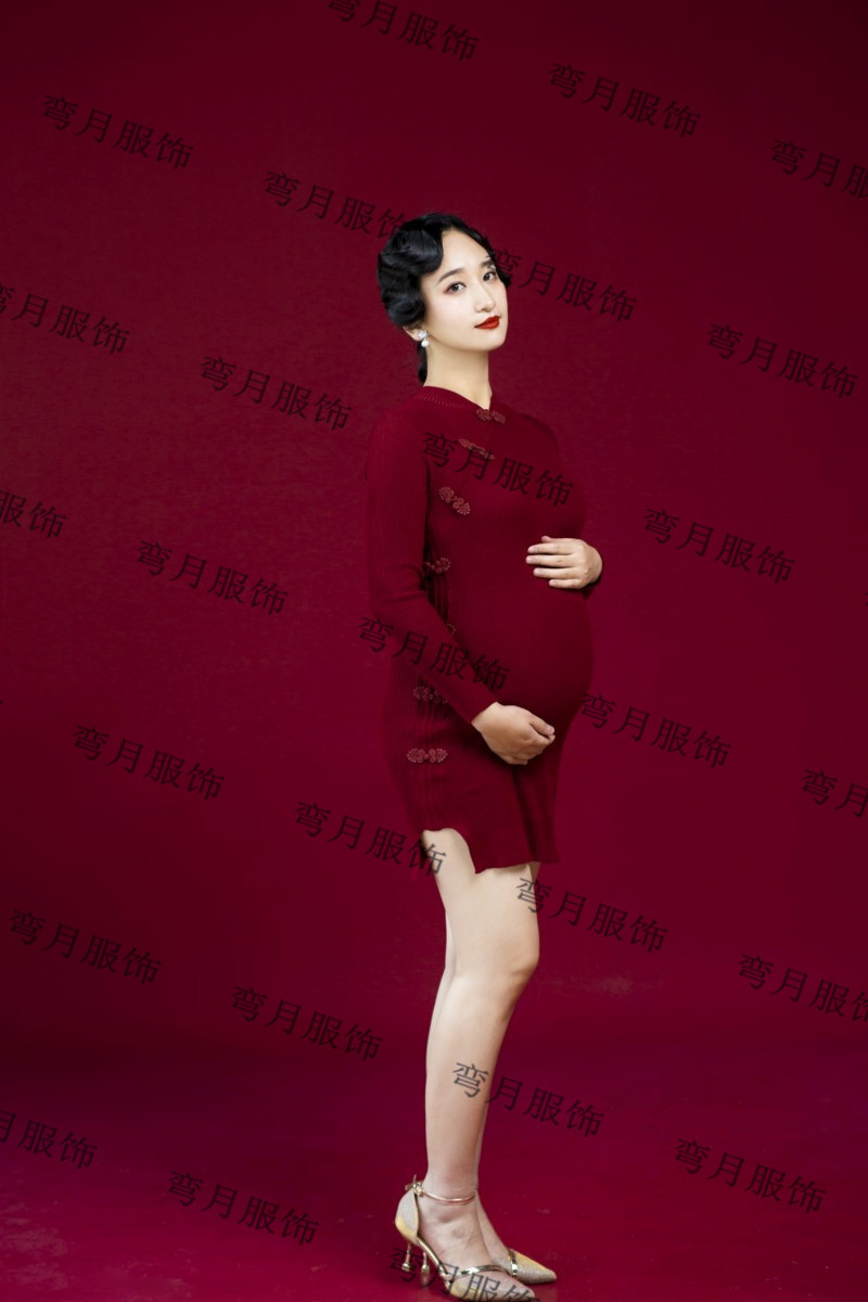 展会新款孕妇照服装影楼性感写真红色旗袍复古中国风艺术样片服装