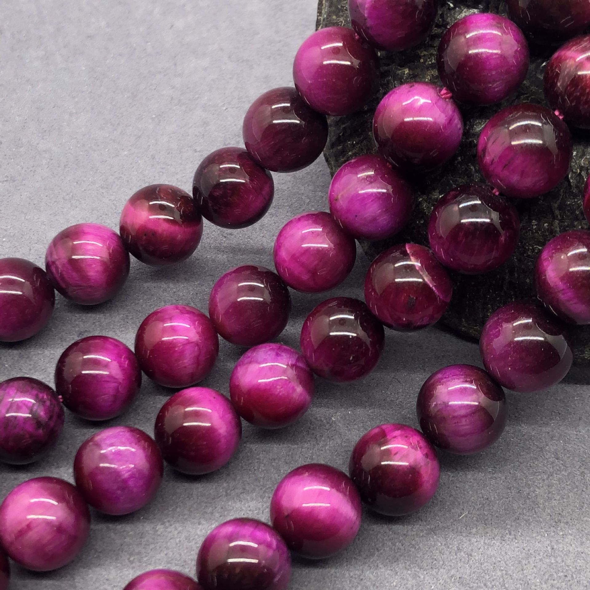 纯天然玫红黄蓝绿紫彩色虎眼石散珠 diy手工串珠虎眼睛石圆珠批发