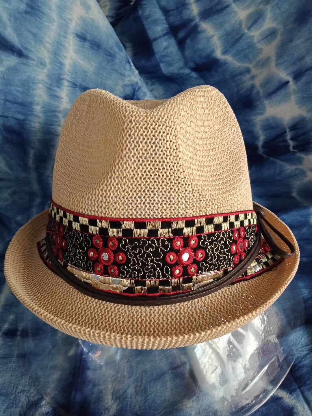 2019新款 波西米亚 民族风太阳帽 女夏遮阳帽 刺绣沙滩帽女 防晒