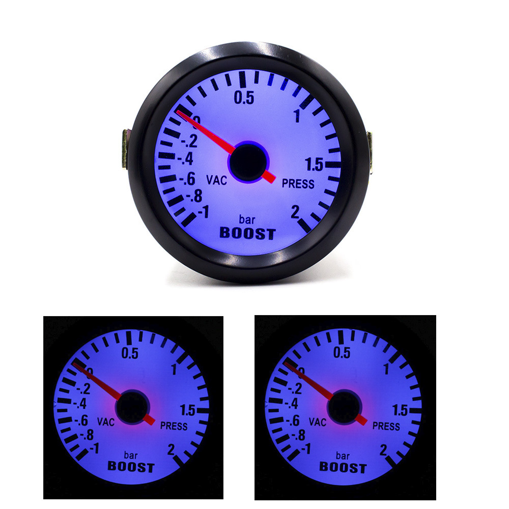 跨境热销汽车12v通用改装52mm蓝色led涡轮增压表bar涡轮表 增压表