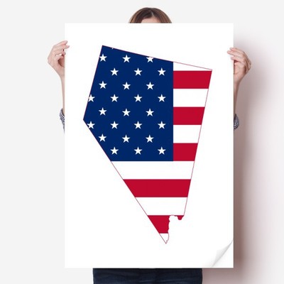 内华达州地图星条旗海报贴纸80x55cm墙贴纸卧室家居装饰