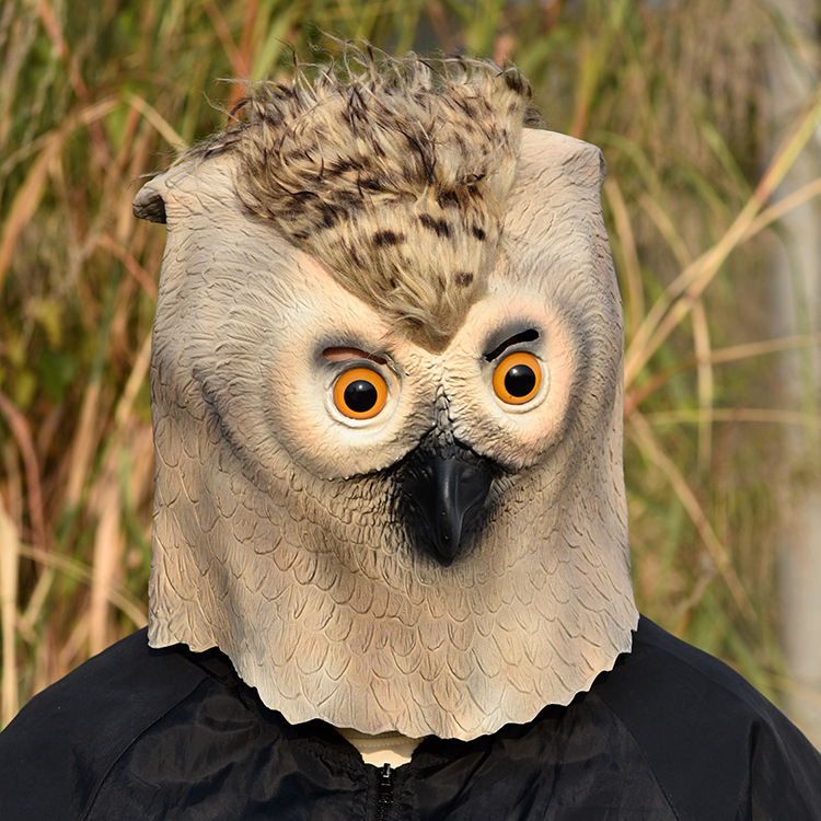 现货动物猫头鹰面具万圣节狂欢派对乳胶面具头套工厂批发